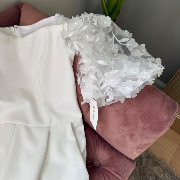 DB Studios Floral Puff Sleeve Jumpsuit Ivory Wedding Guest Party Cocktail Size 8 - Picture 4 of 7